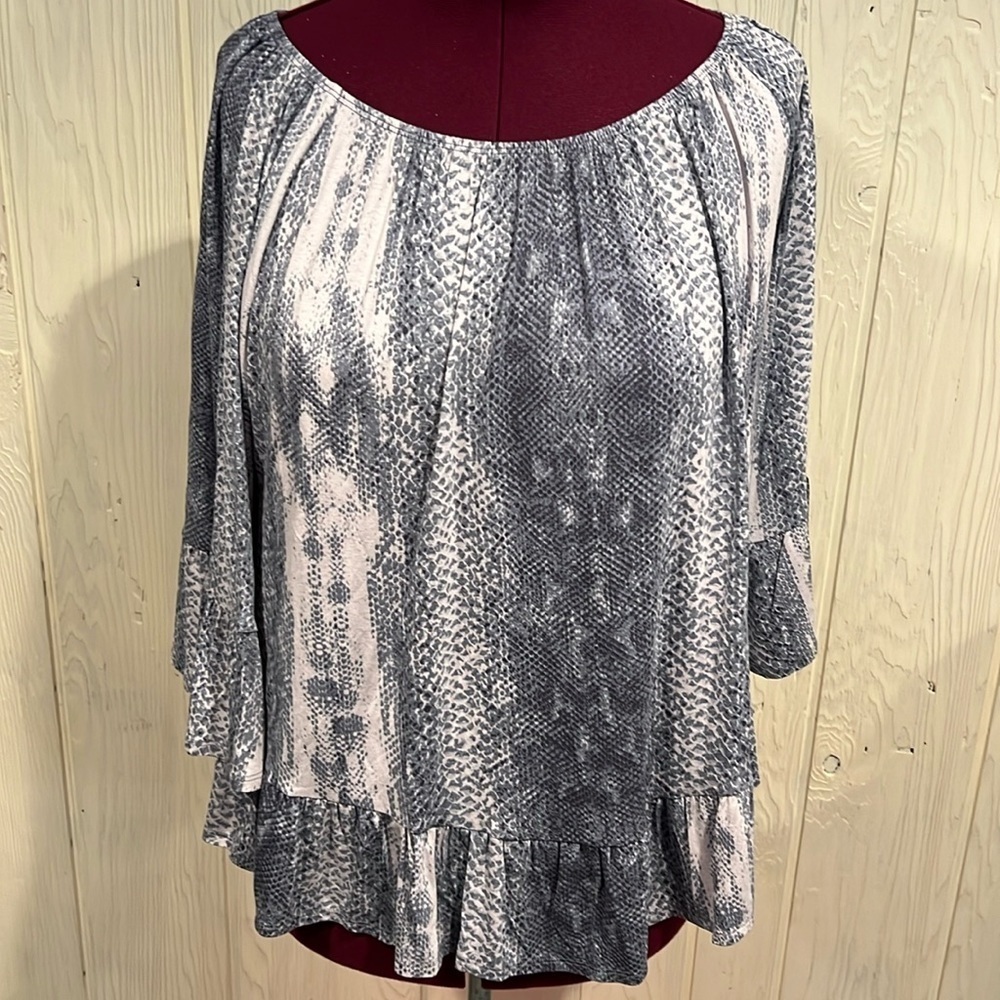 STYLE & CO. Blue & White Boho Peasant Blouse Side Flounce Sleeves Size XL NWT
